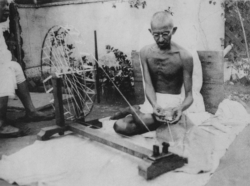 Mahatma Gandhi spinning charkha